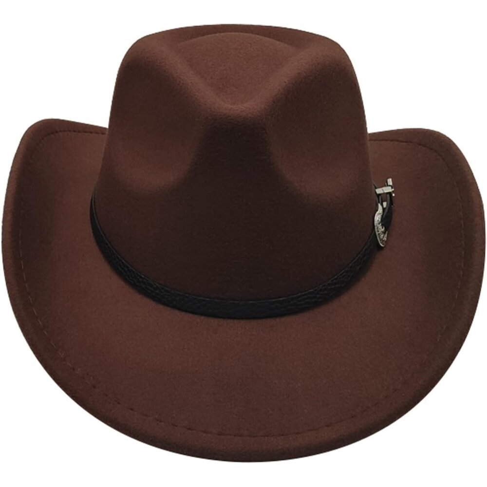 Unisex Coffee Western with Braided Band Buckle Classic Fedora Cowboy Felt Hat